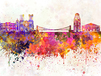 Bristol skyline in watercolor background