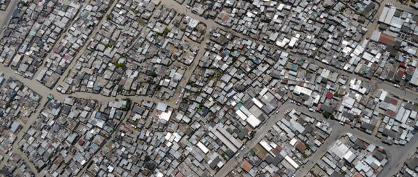shacks in township in south africa, from directly above