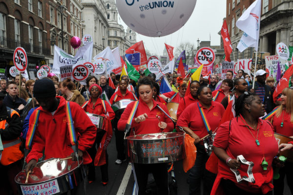 Steel Band Plays at an Austerity Rally